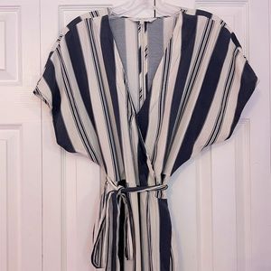 Part Two Wrap Dress in Navy/Cream Stripes
